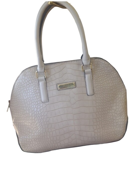 London Fog Handbags - London Fog Cream Croc-Embossed Satchel with Gold Hardware